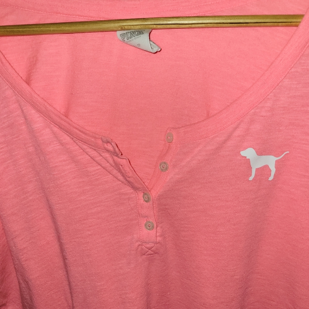 VICTORIAS SECRET PINK neon hot pink logo baseball tee size xs/small - Picture 2 of 6